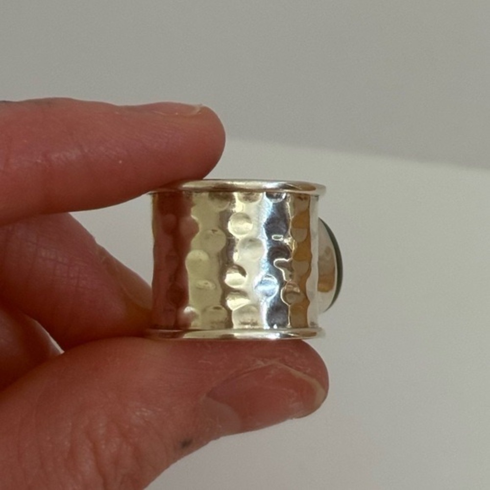 Gold Tone Wide Band Ring with Green Teardrop Stone - Picture 2 of 4